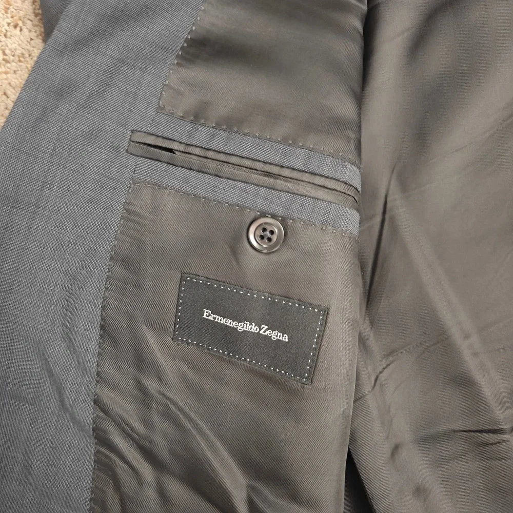 Ermenegildo‎ Zegna Jacket Mens 52 L Gray Suit Fit Rom Wool Notched Lapel 2Button